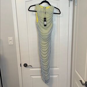 Fashion Nova Asymmetrical Dress in Yellow and Blue